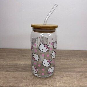 Hello Kitty Pink Face Glass Straw Can Cup NEW